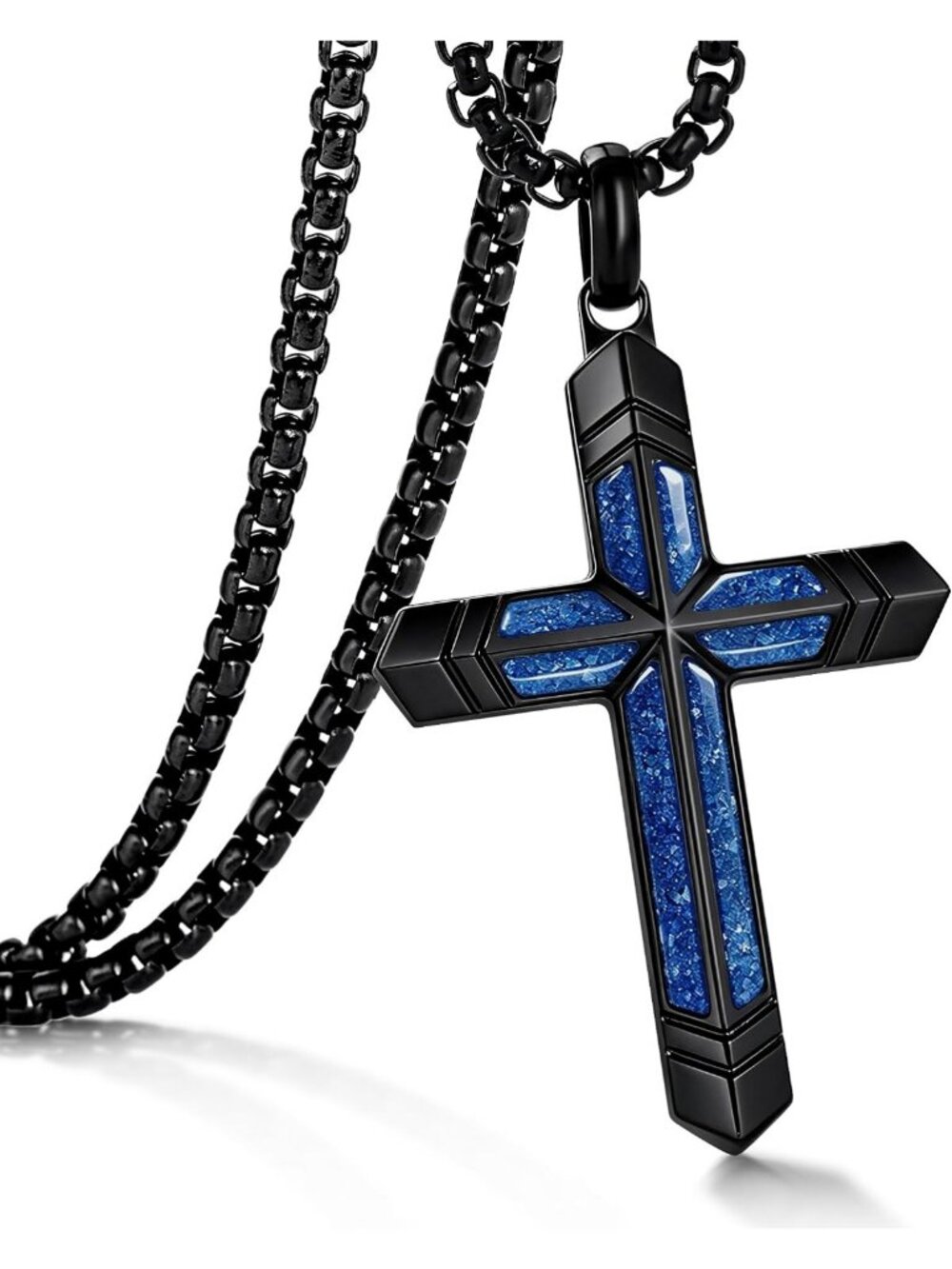 Colorful Cross Necklace for Men - Adjustable 24-26 inch Chain, Christian Jewelry
